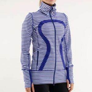 LULULEMON BLUE WHITE BOLD STRIPE IN STRIDE JACKET